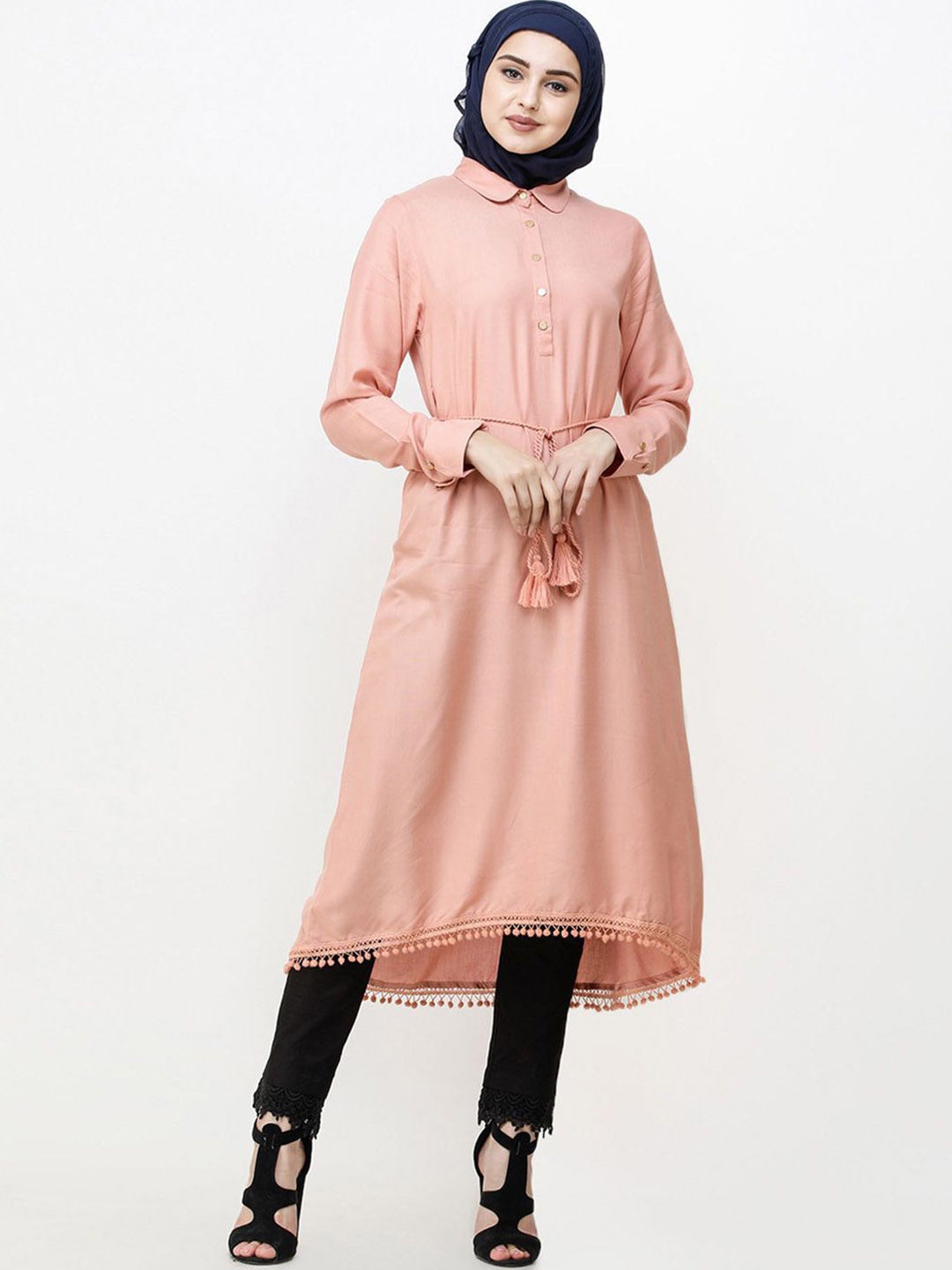 

IDH London Women Solid Abaya Burqa, Peach