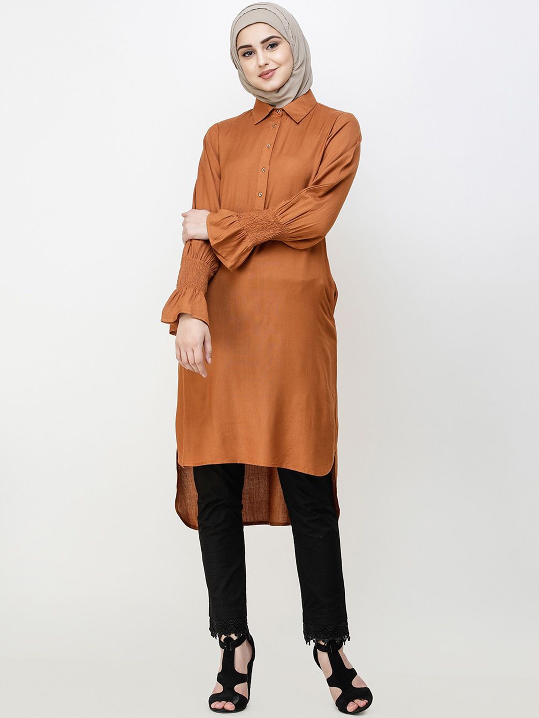 

IDH London Women Solid Abaya Burqa, Brown