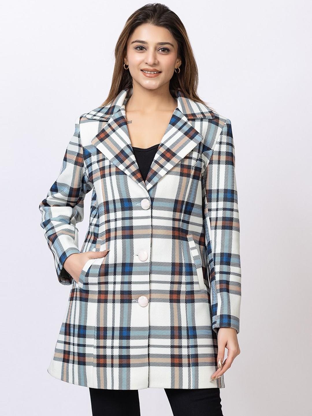 

GEE 5 Women Checked Single-Breasted Regular Fit Overcoat, Blue