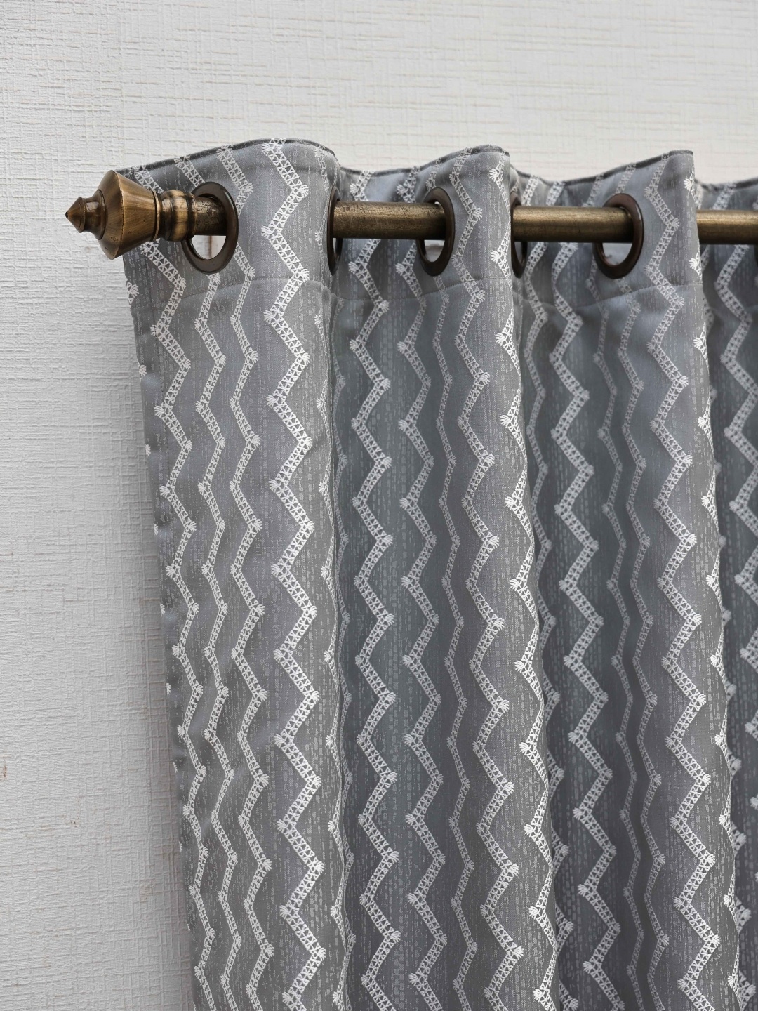 

Ariana Rhythm With Satin Grey & White Geometric Blackout Lining Long Door Curtain