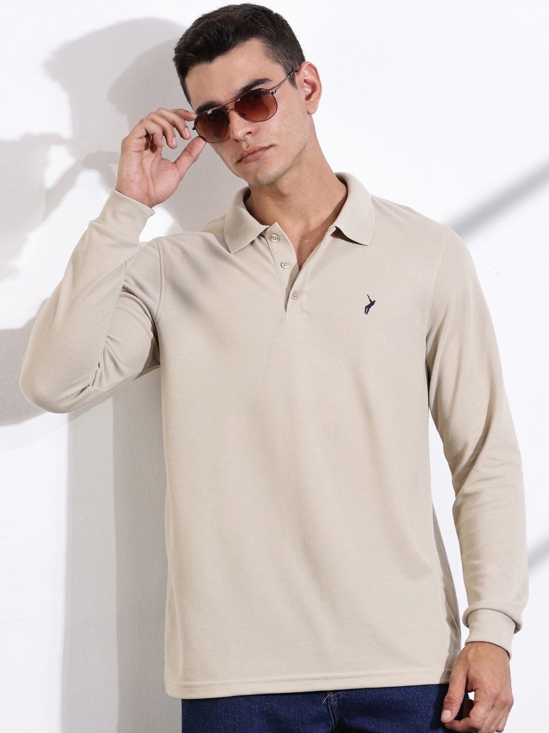 

Thomas Scott Men Solid Polo Collar T-shirt, Beige