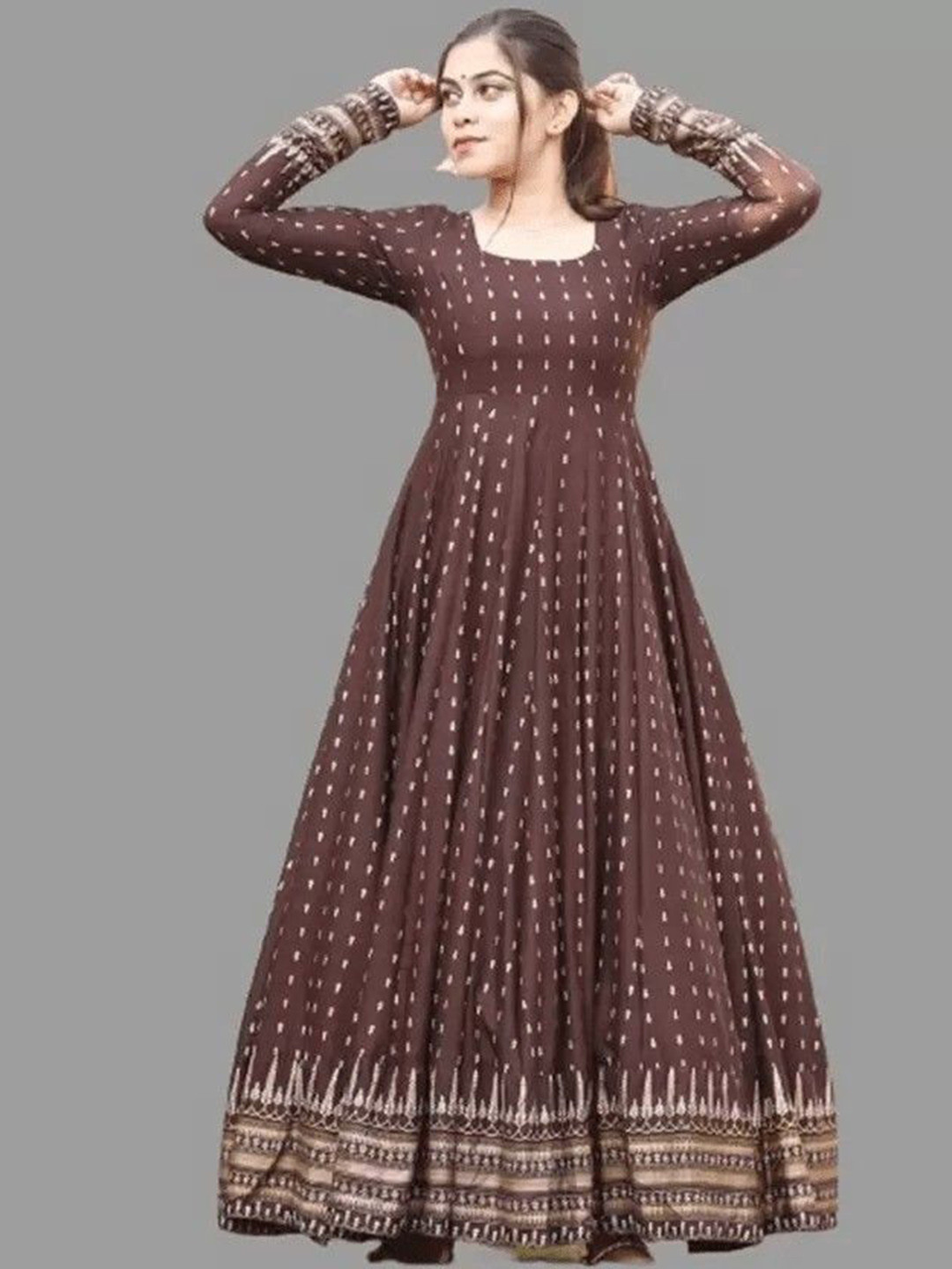 

CHARVI CREATION Floral Printed Round Neck Anarkali Kurta, Brown