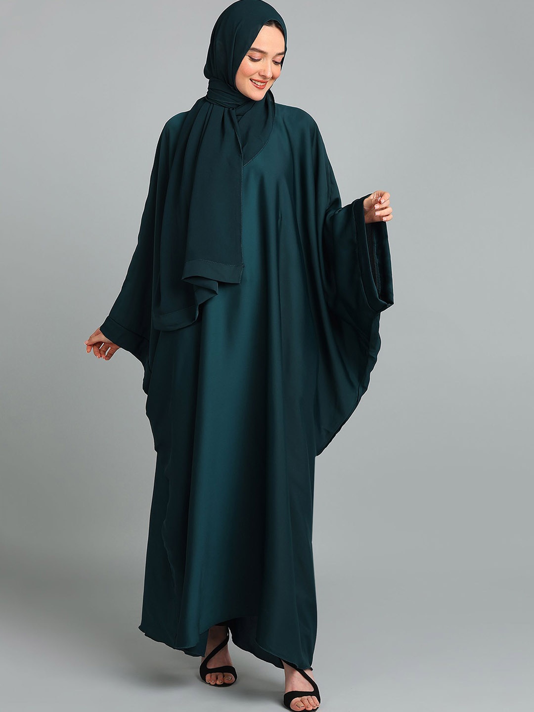 

BROKE BRAND Women Solid Abaya Burqa With Scarf, Teal