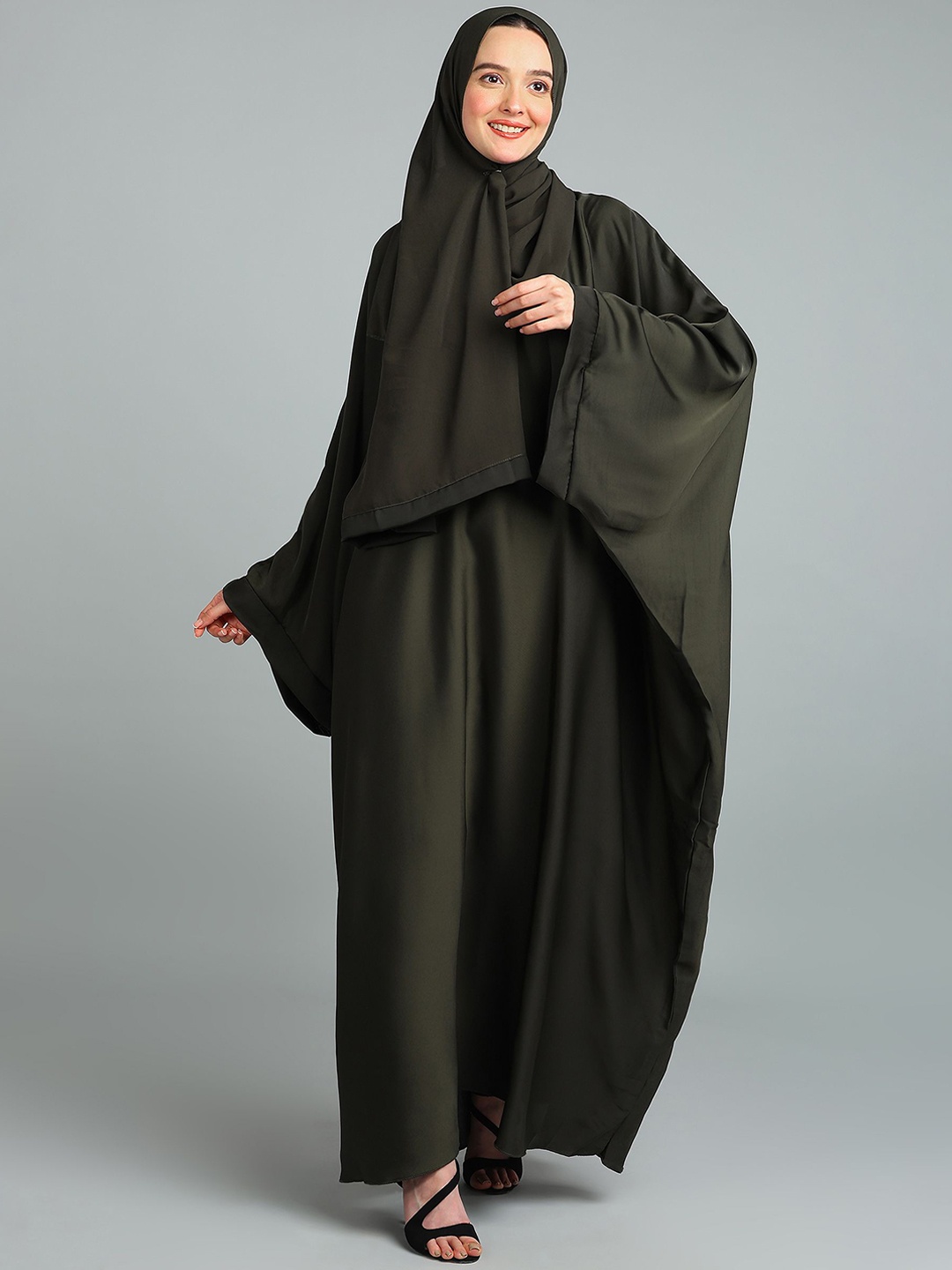 

BROKE BRAND Women Solid Arabiyan Style Kaftan Abaya Burqa, Olive