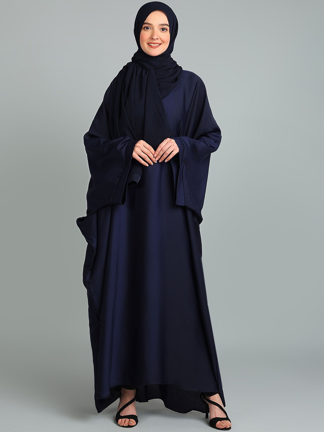 

BROKE BRAND Women Solid Arabiyan Style Abaya Burqa With Scarf, Navy blue