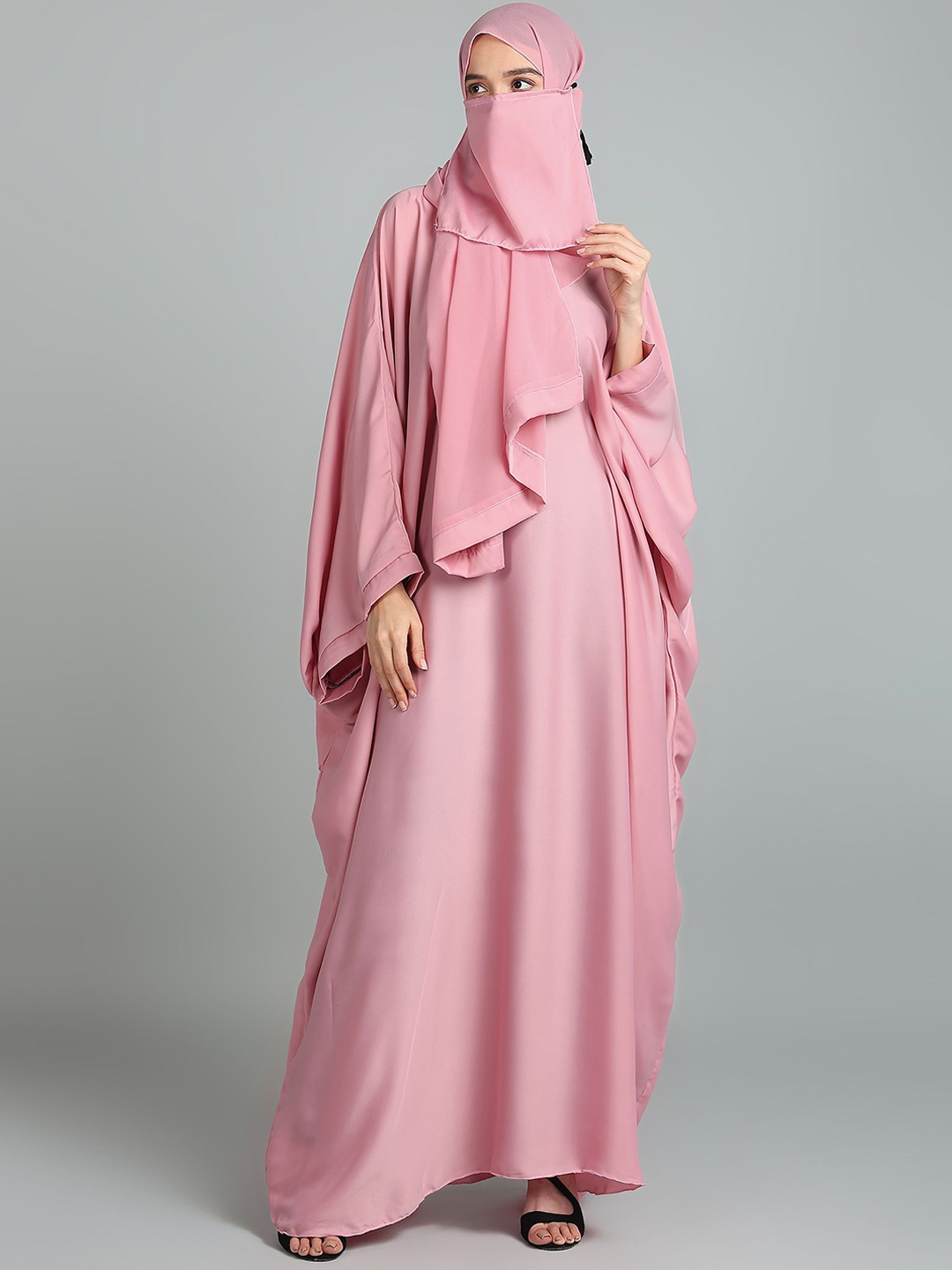 

BROKE BRAND Women Solid Arabiyan Style Abaya Burqa With Scarf, Pink