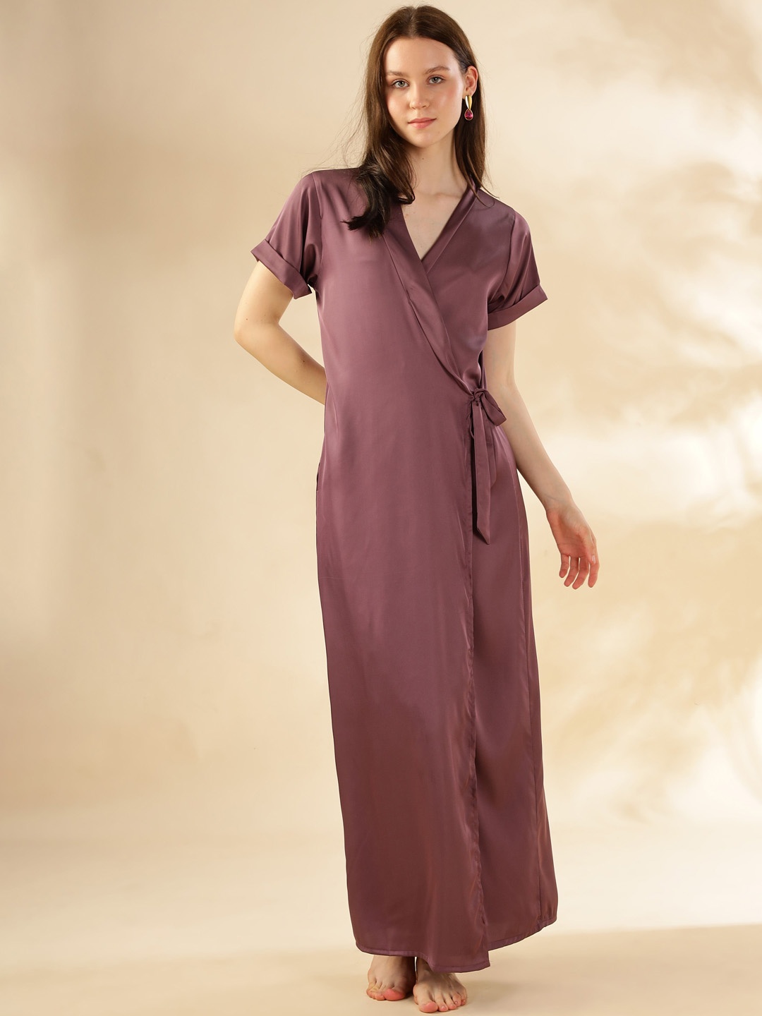 

9shines Label V Neck Maxi Robe, Burgundy