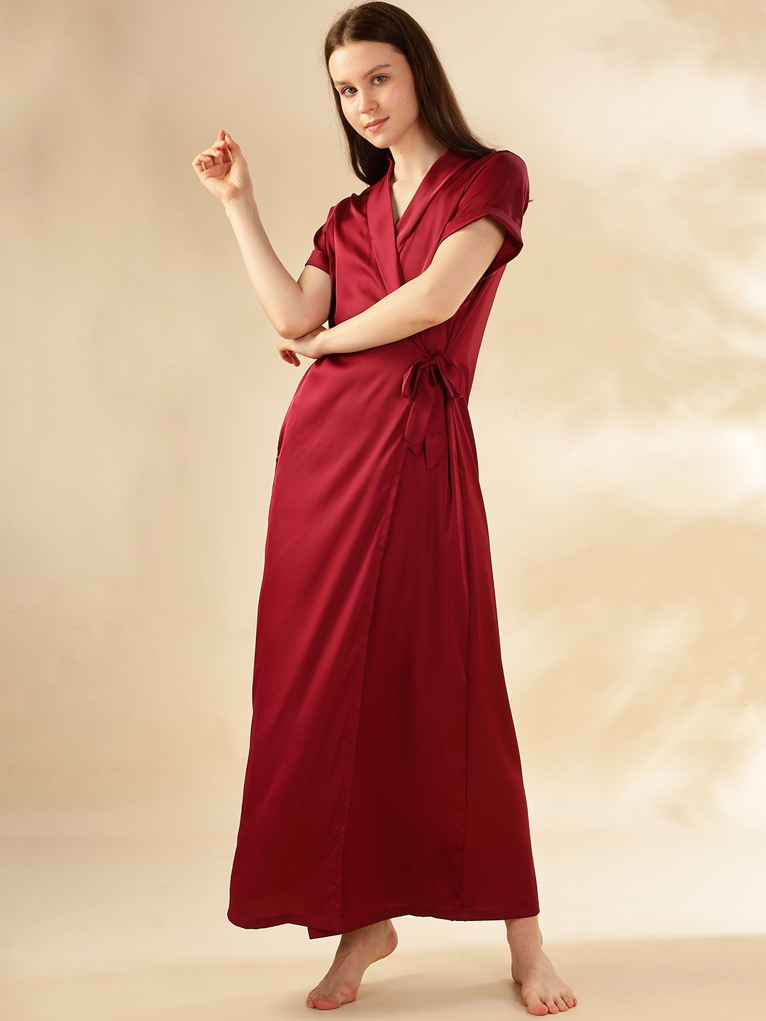 

9shines Label Shawl Neck House Robe, Red
