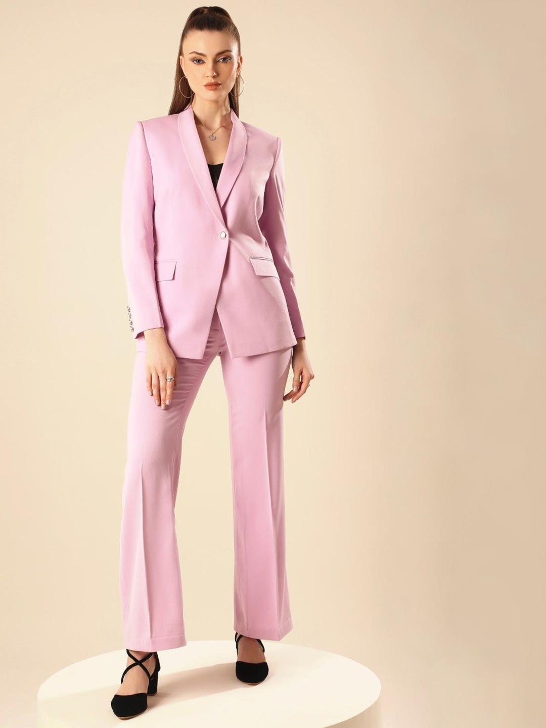 

VOLCAPE BELLA Shawl Collar Single-Breasted Slim Fit Blazer With Trousers, Pink