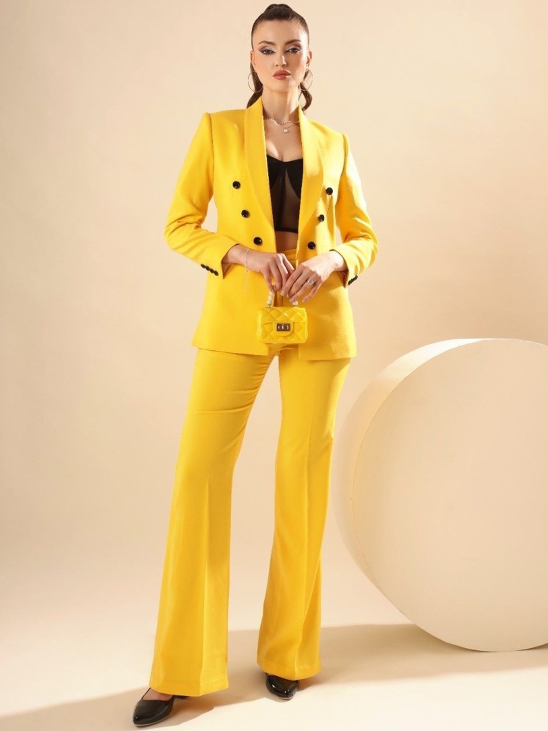 

VOLCAPE HOPE Shawl Collar Long Sleeves Single-Breasted Slim Fit Blazer With Trousers, Yellow