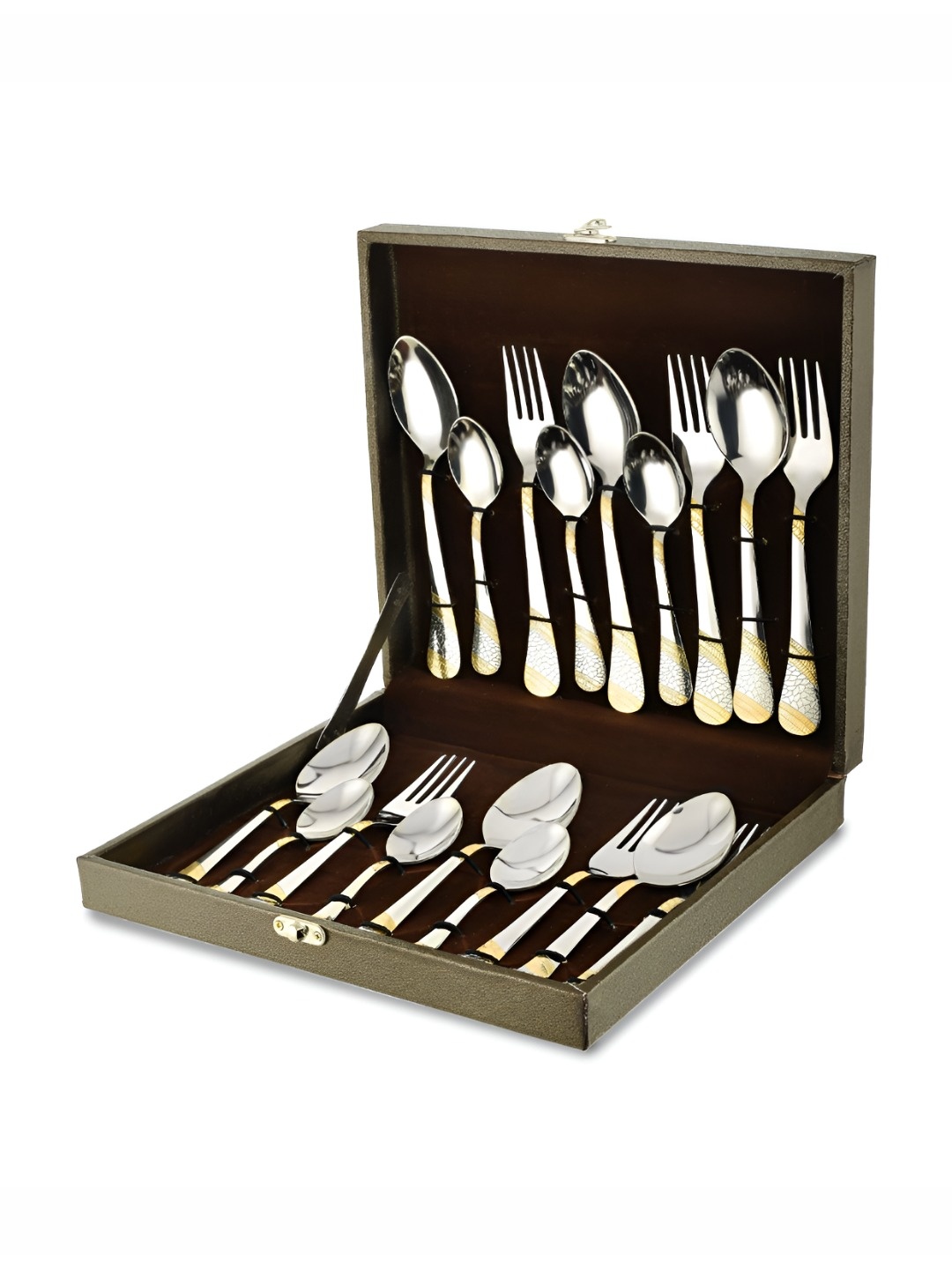 

Parage Gold-Toned & Silver-Toned 18 Pieces Stainless Steel Cutlery Set With Leatherite Box