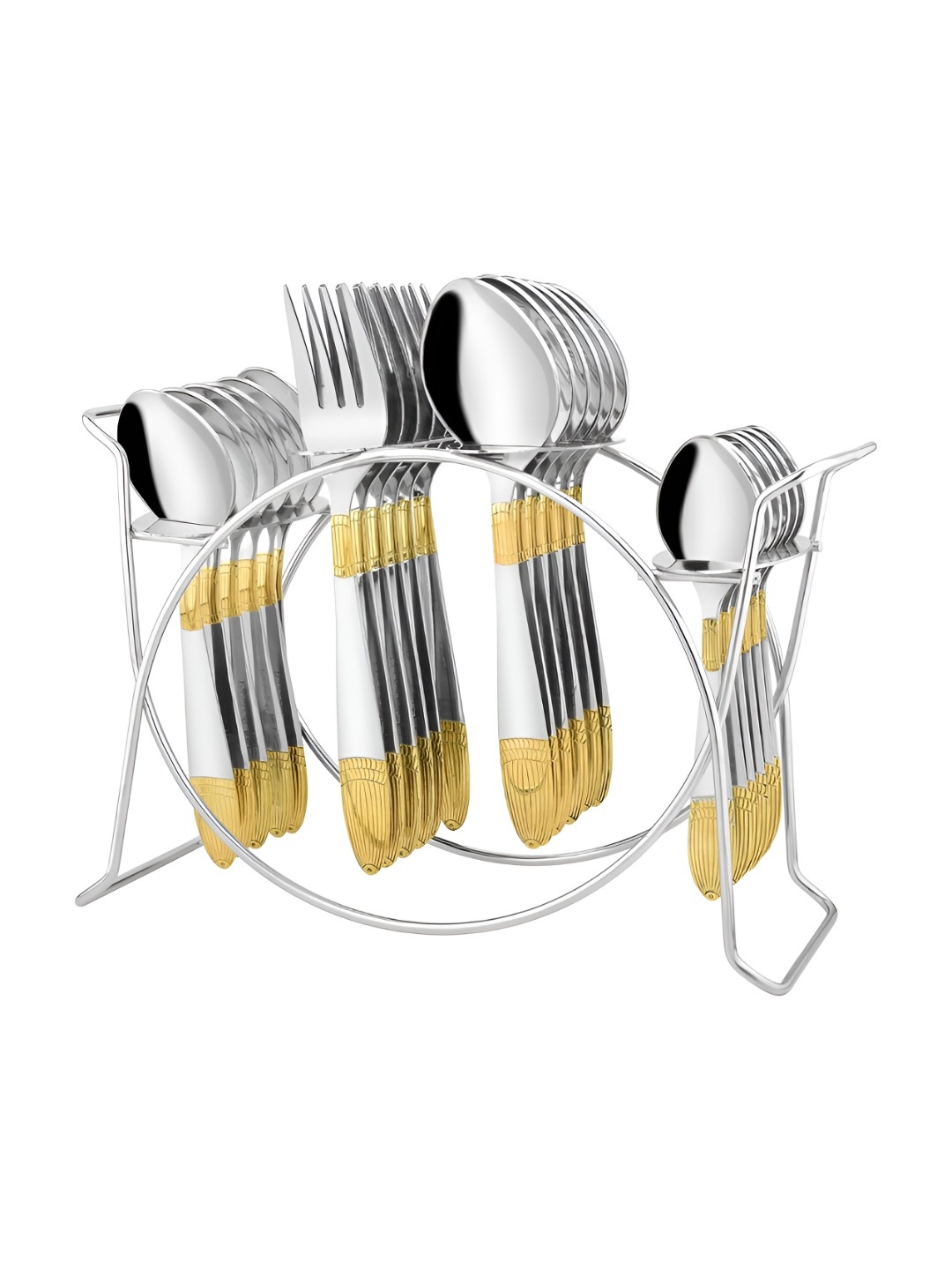 

Parage Gold-Toned & Silver-Toned 25 Pieces Stainless Steel Cutlery Set With Stand