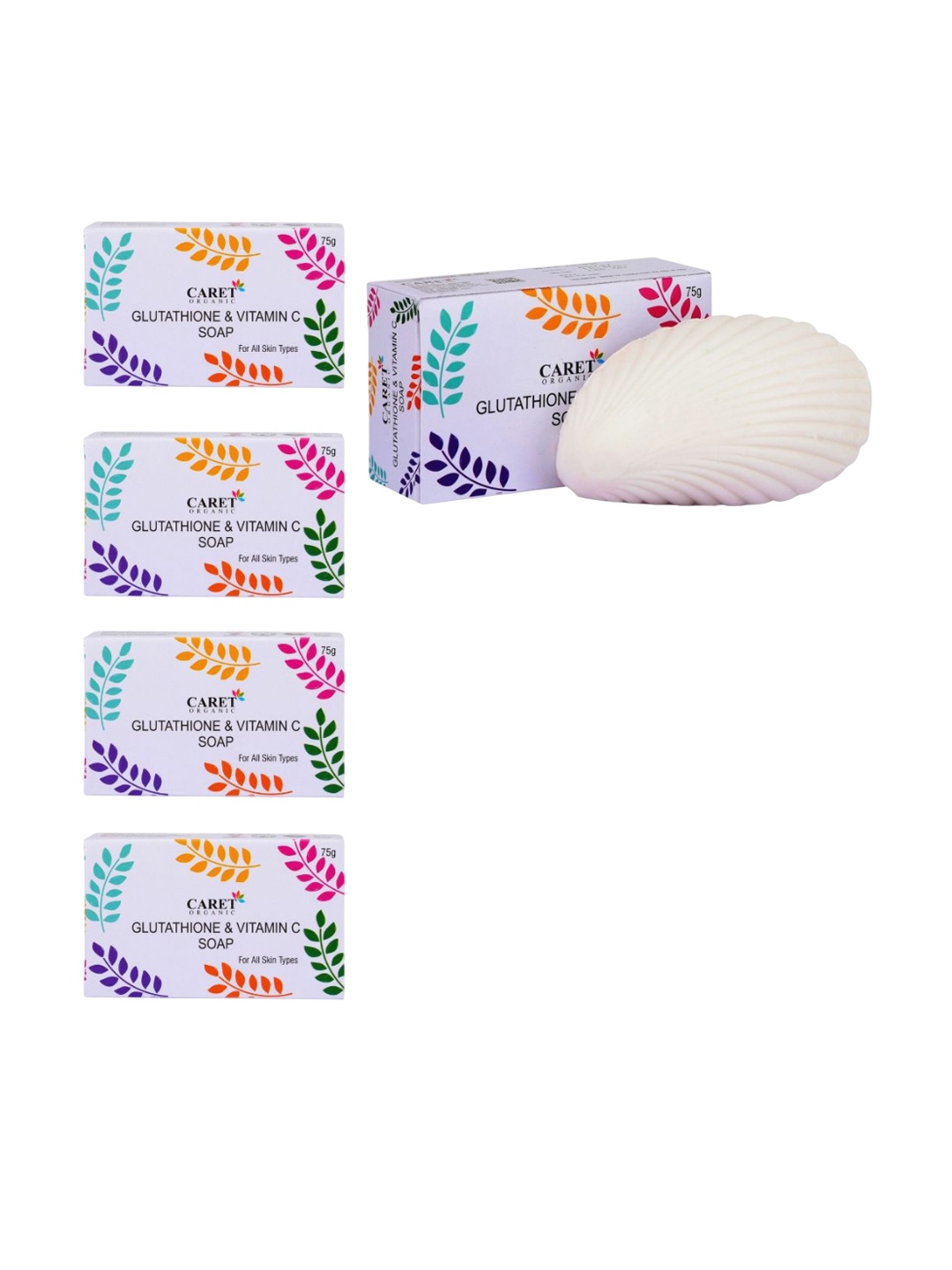 

CARET ORGANIC Set Of 5 Glutathione & Vitamin C Skin Brightening Soap - 75g Each, White