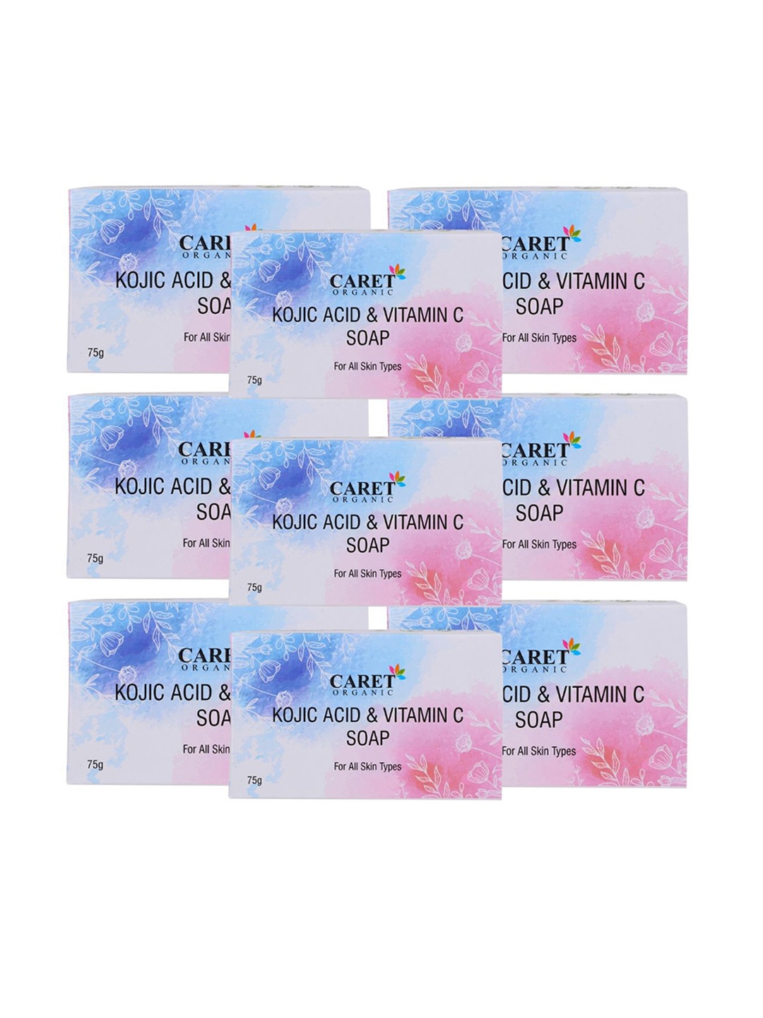 

CARET ORGANIC Set Of 9 Kojic Acid Vitamin C Skin Brightening Soap - 75g Each, White