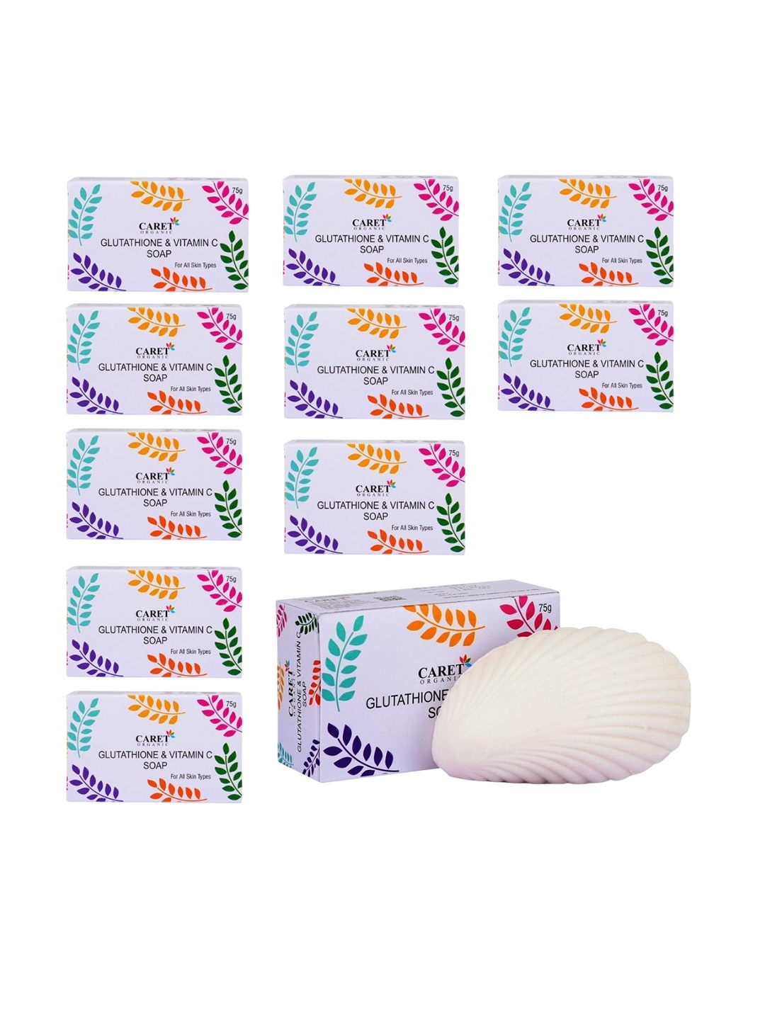 

CARET ORGANIC Set Of 11 Glutathione & Vitamin C Soap- 75 g Each, White