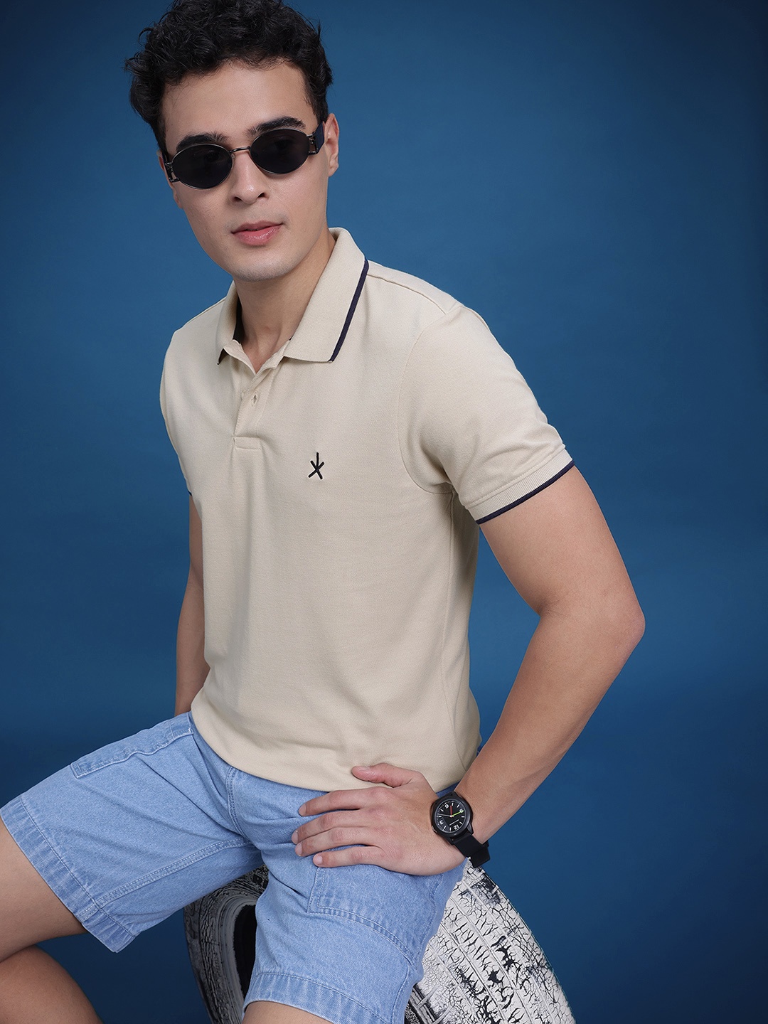 

The Roadster Lifestyle Co. Men Polo Collar T-shirt, Beige