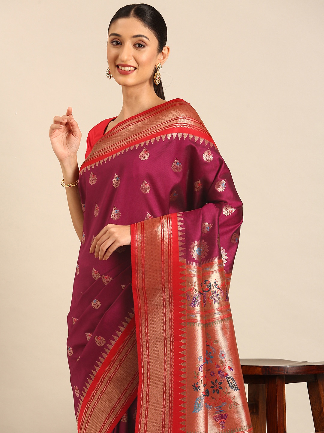 

Mitera Woven Design Zari Paithani Saree, Maroon