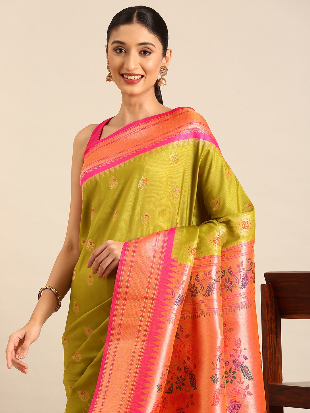 

Mitera Woven Design Zari Designer Paithani Saree, Green