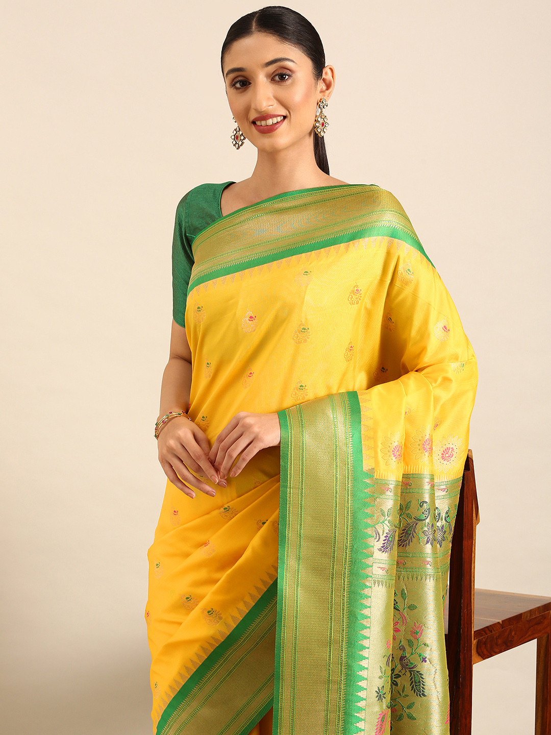 

Mitera Woven Design Zari Designer Paithani Saree, Yellow