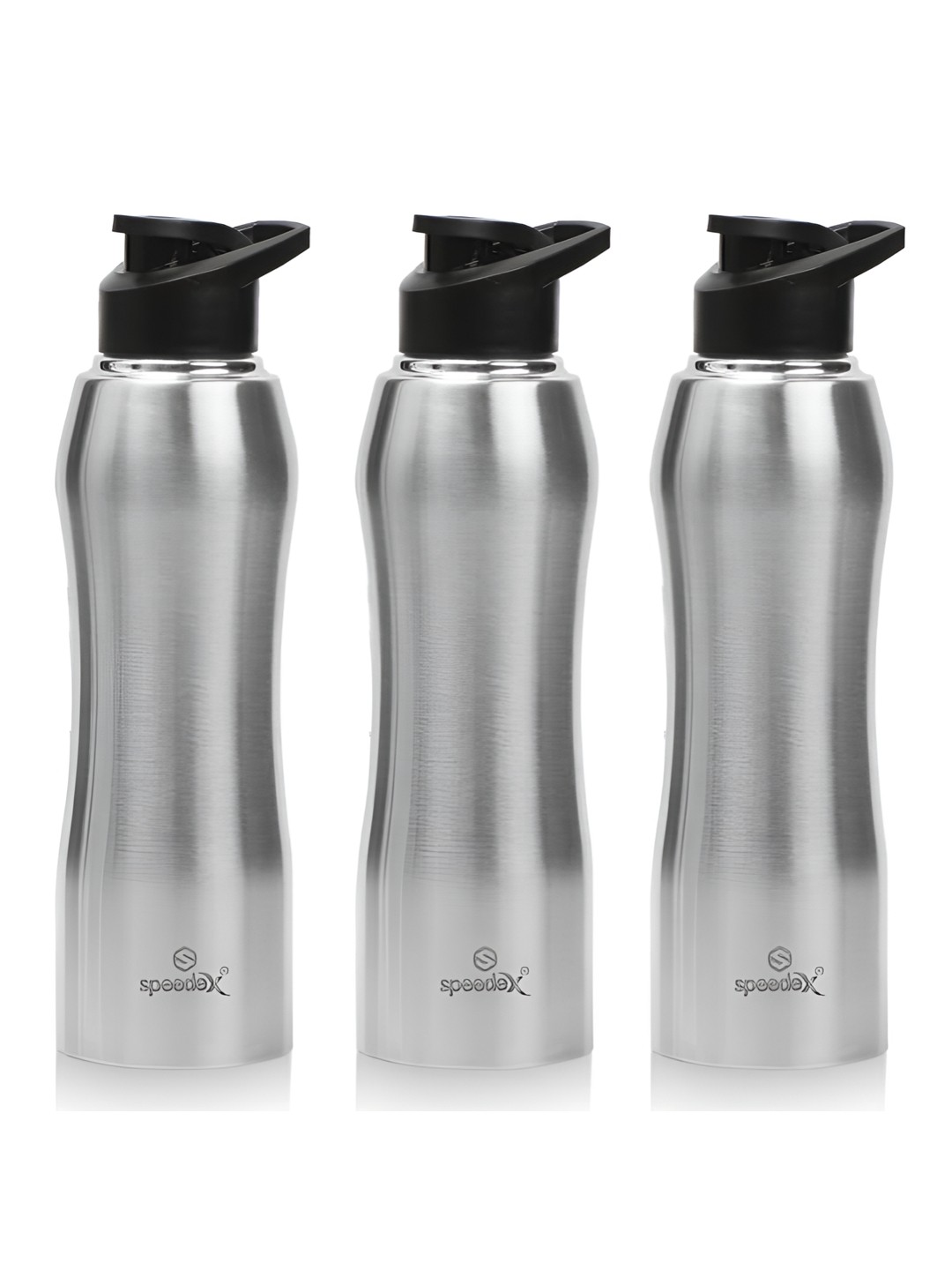 

Speedex Silver-Toned & Black 3 Pieces Stainless Steel Water Bottles 1 L