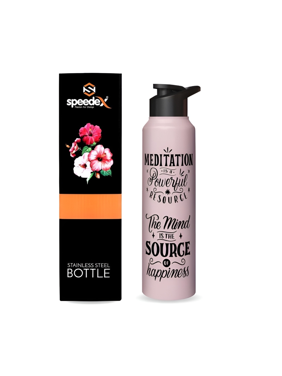 

Speedex Pink and Black Typography Printed Stainless Steel Water Bottle 1L