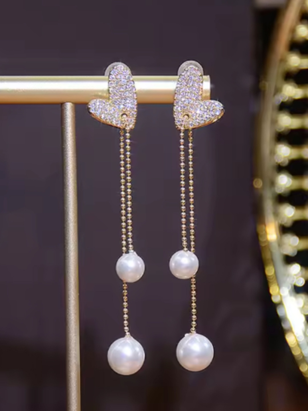 

SUBHAGALANKAR Heart Shaped Pearls Beadded Drop Earrings, Gold
