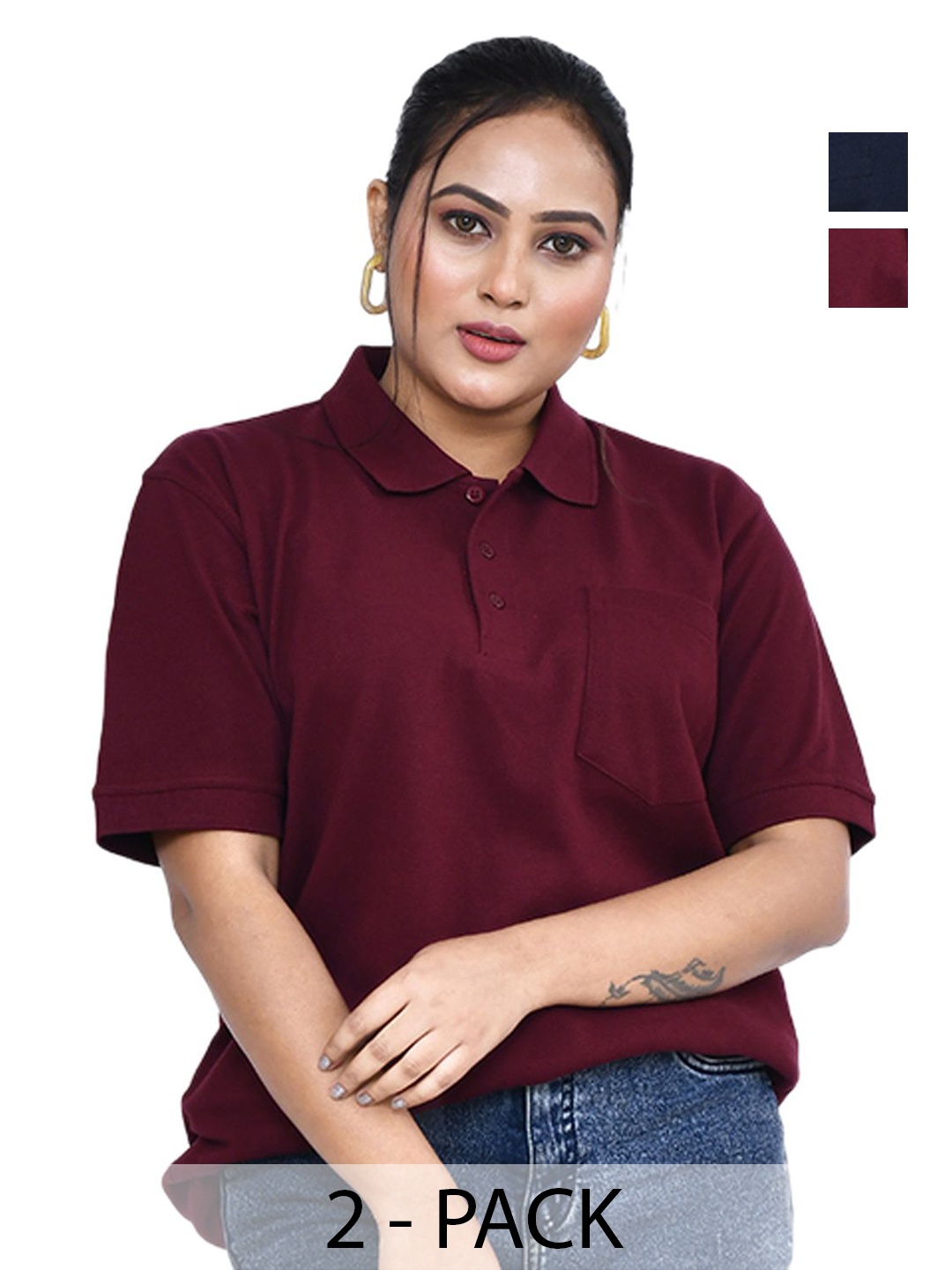 

RAPL Women 2 Polo Collar Pockets T-shirt, Multi
