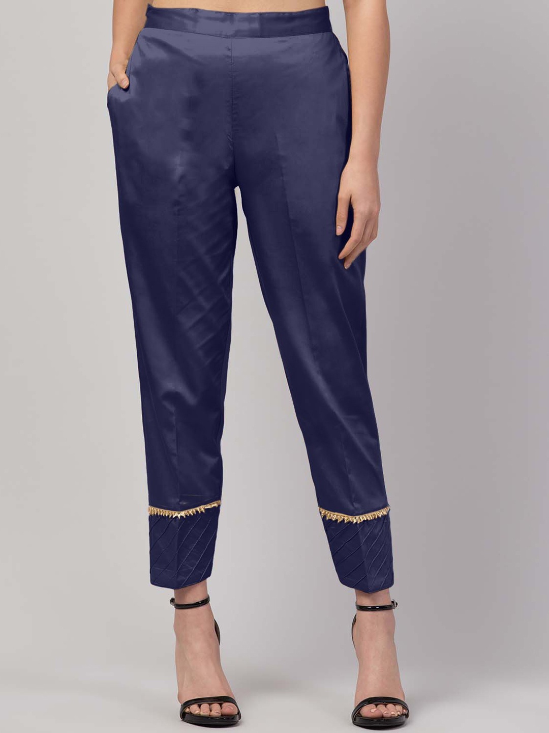

FLOREOS Women Relaxed Easy Wash Regular Fit Trousers, Navy blue