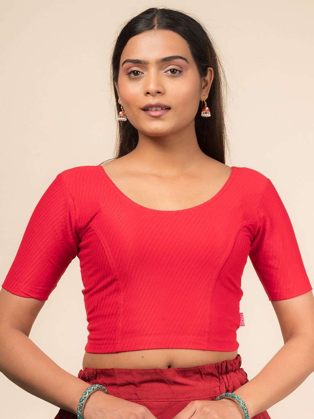 

Bindigasm's Advi Round Neck Cotton Stretchable Slip On Blouse, Red