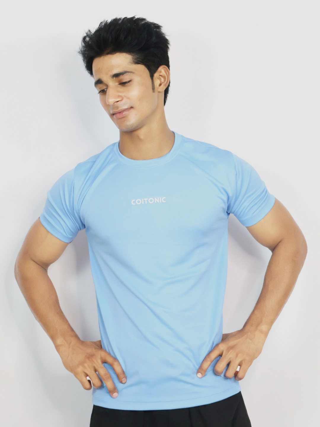 

Coitonic Men Typography Printed Round Neck Slim Fit T-shirt, Blue