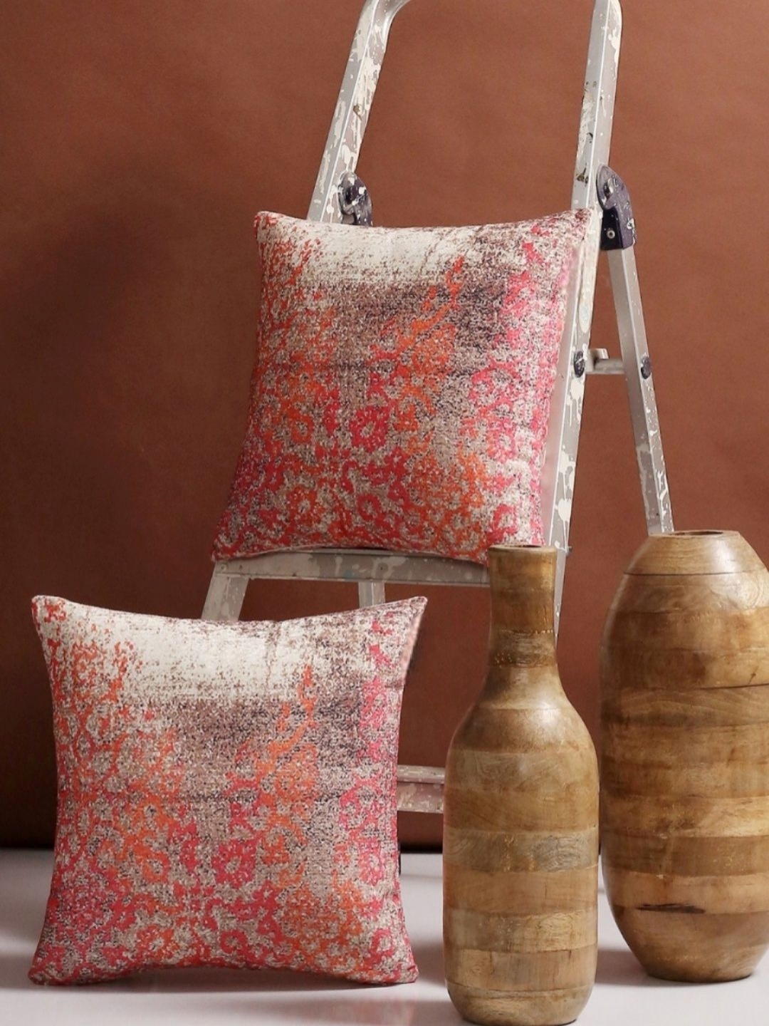 

Aura Orange & Red 2 Pieces Ethnic Motifs Printed Square Cushion Covers