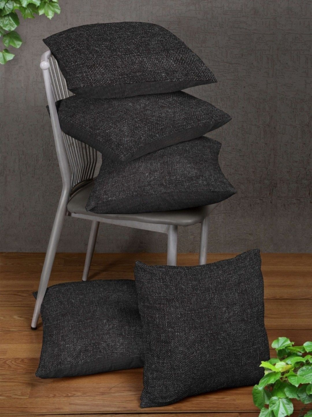 

Aura Black 5 Pieces Jute Cotton Square Cushion Covers