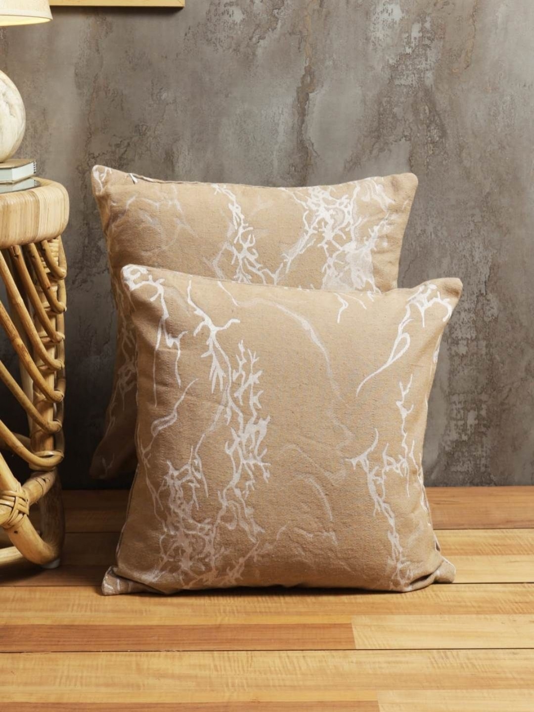 

Aura Beige & White 2 Pieces Abstract Printed Square Cushion Covers