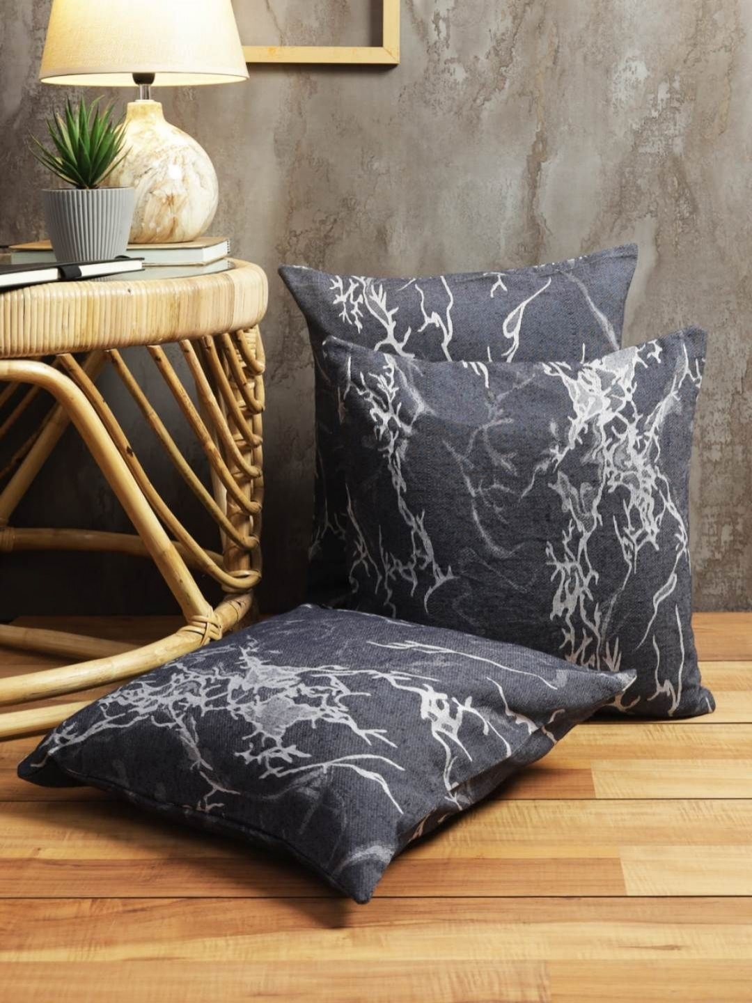 

Aura Black & Grey 3 Pieces Abstract Printed Polycotton Square Cushion Covers