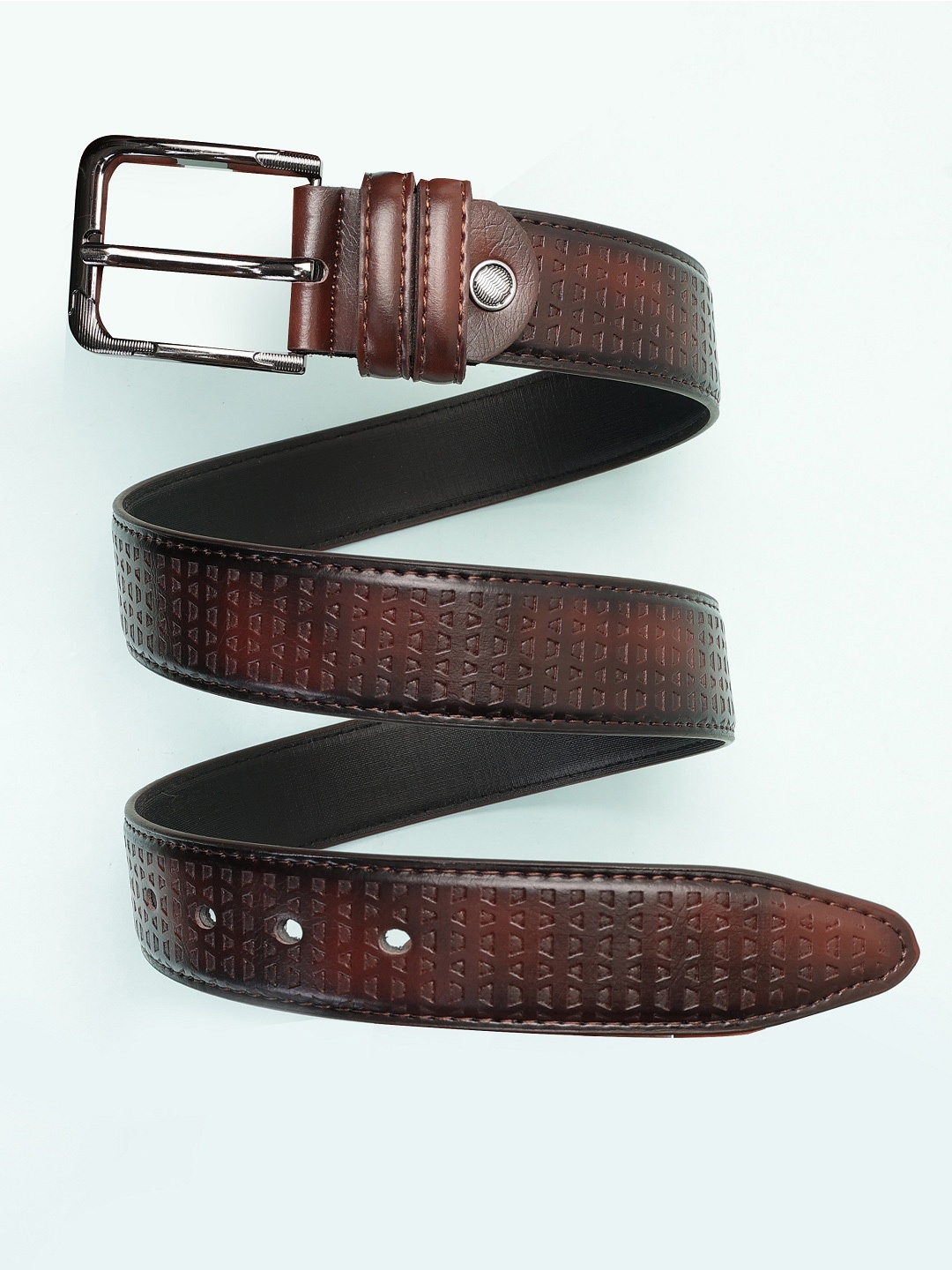 

ZEVORA Men Textured Leather Belt, Brown