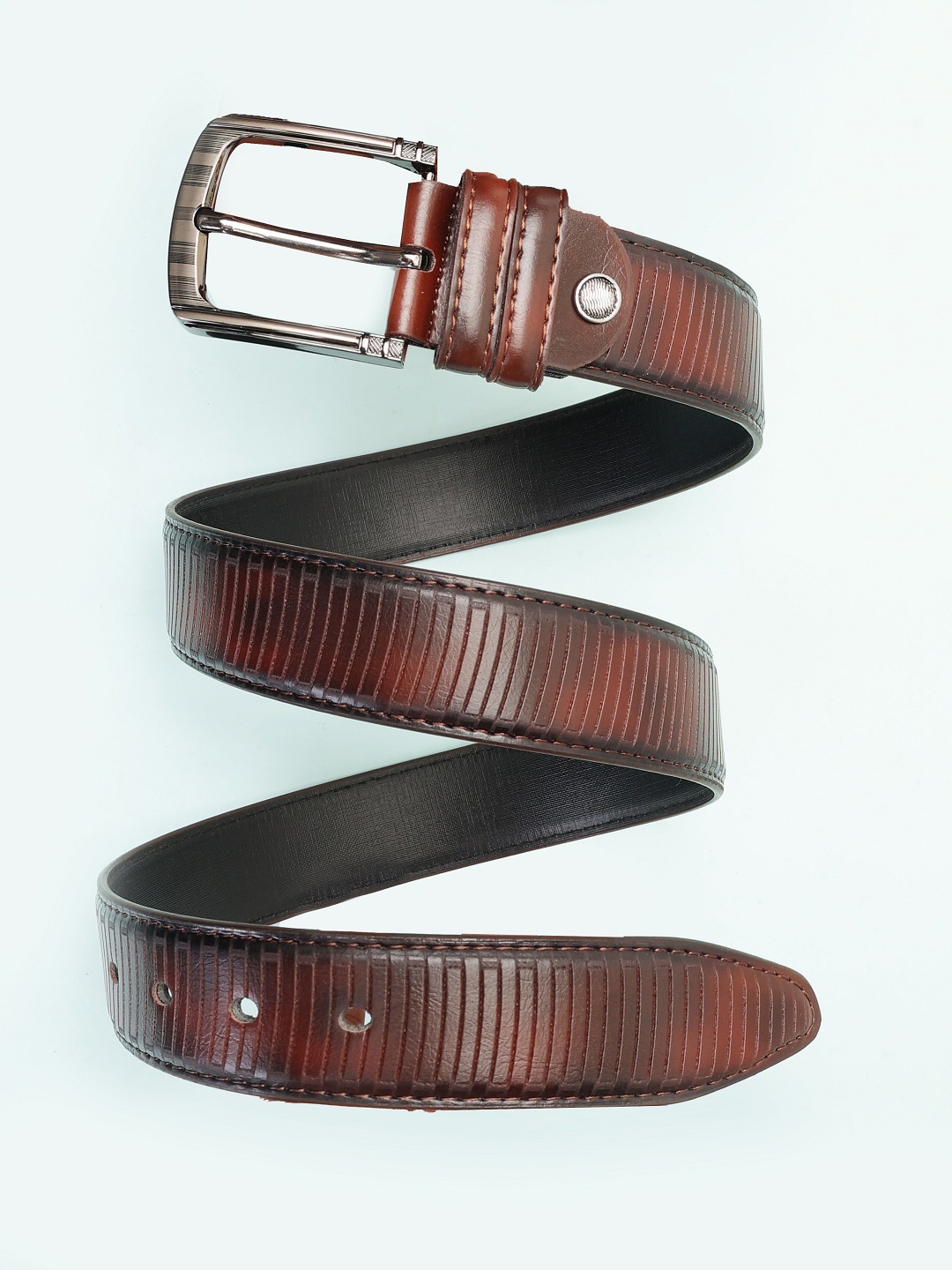 

ZEVORA Men Textured Leather Belt, Brown