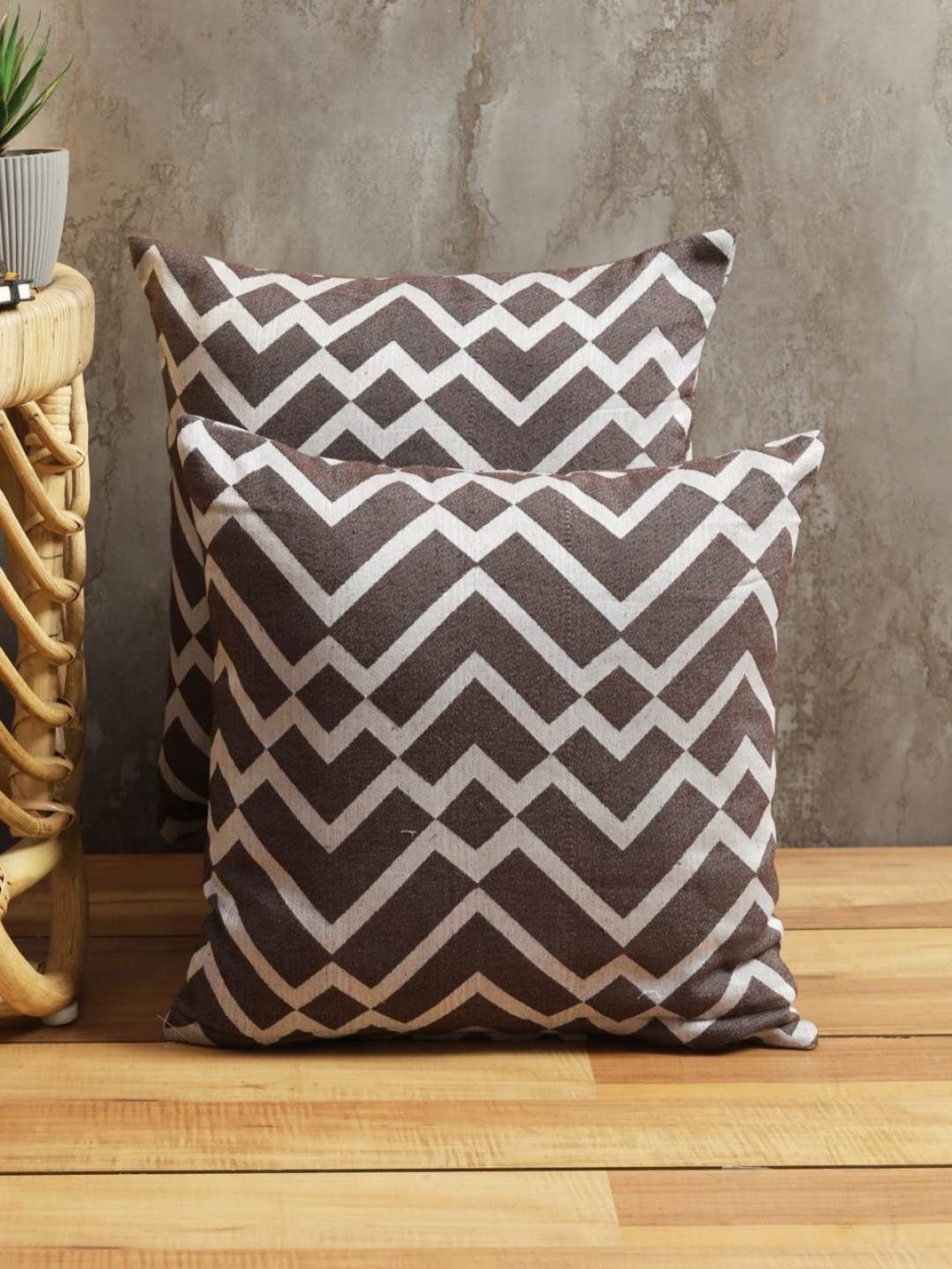 

Aura Brown & Grey 2 Pieces Geometric Printed Square Cushion Covers