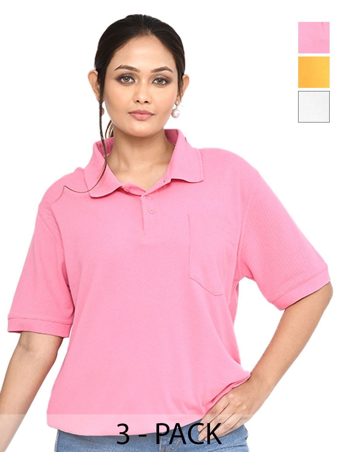 

RAPL Women 3 Polo Collar Pockets T-shirt, Multi