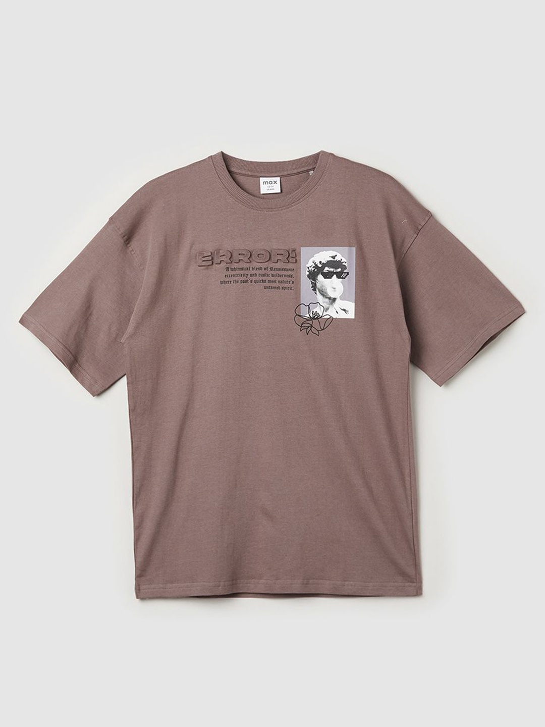 

max Boys Typography Printed Round Neck Cotton T-shirt, Brown