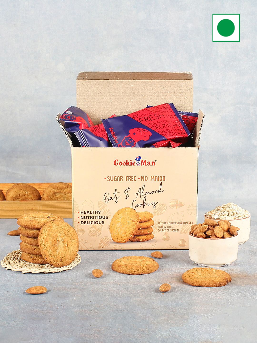 

Cookieman Sugar Free No Maida Oats & Almond Cookies - 250g, Beige