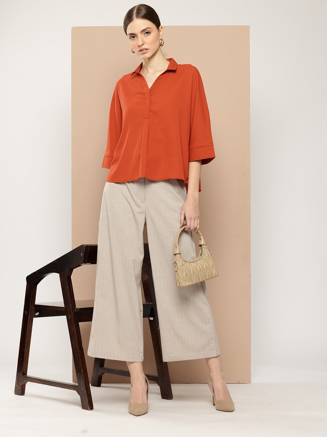 

her by invictus Solid Extended Sleeves Top, Rust