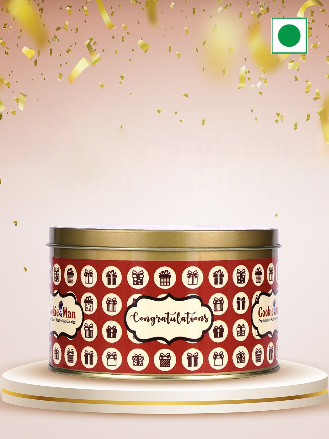 

Cookieman Congratulations Assorted Cookies Gift Tin - 300g, Red