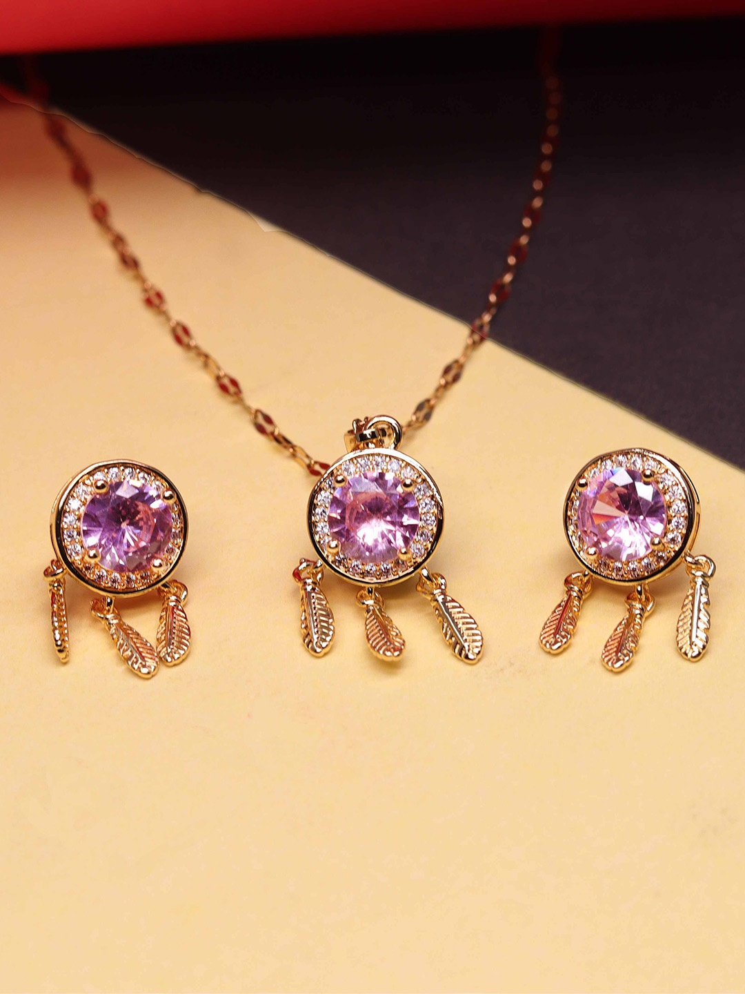 

GOLD CASH Gold-Plated Cubic Zirconia & Crystal Stone-Studded Dreamcatcher Jewellery Set