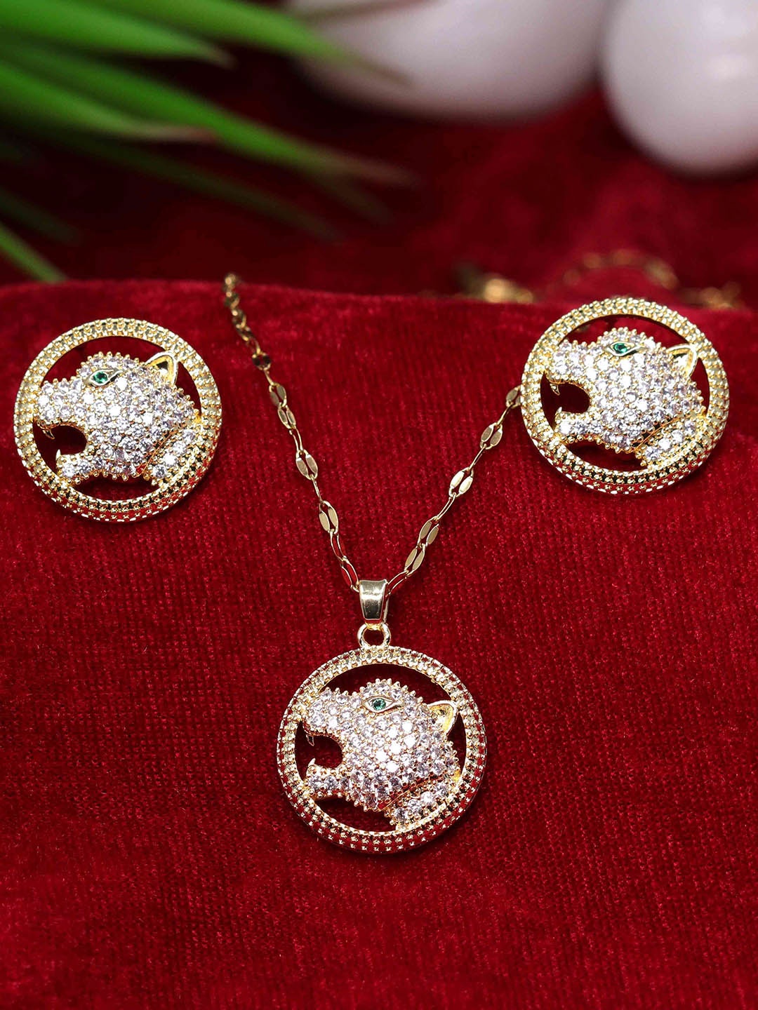 

GOLD CASH 22K Gold Plated CZ & AD Studded Anti-Tarnish Necklace and Earrings