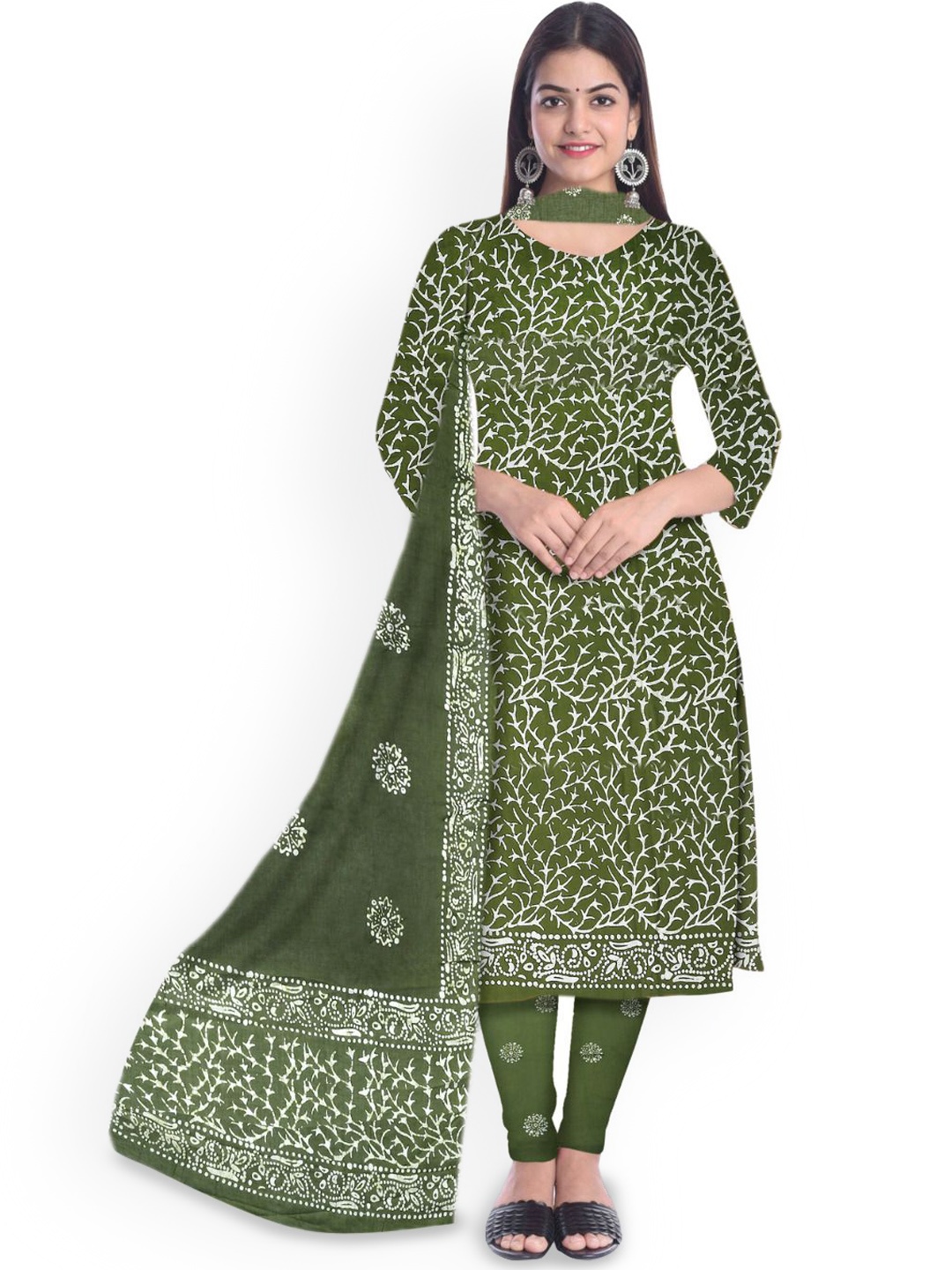 

Farooq Floral Printed Batik Pure Cotton Unstitched Dress Material, Green