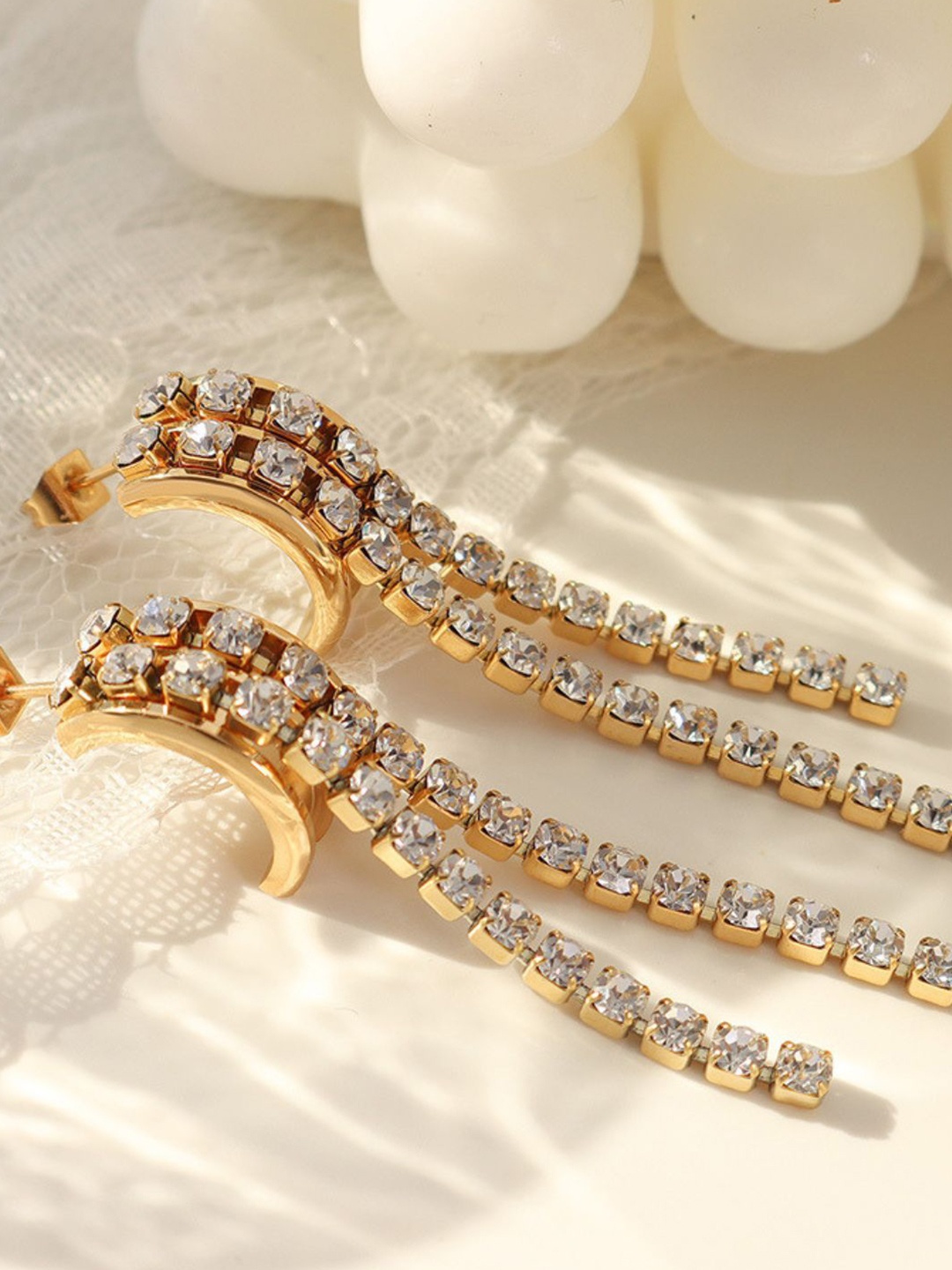 

AQUASTREET 18K Gold Plated Waterproof Antitarnish Zircon Dangle Bling Earrings