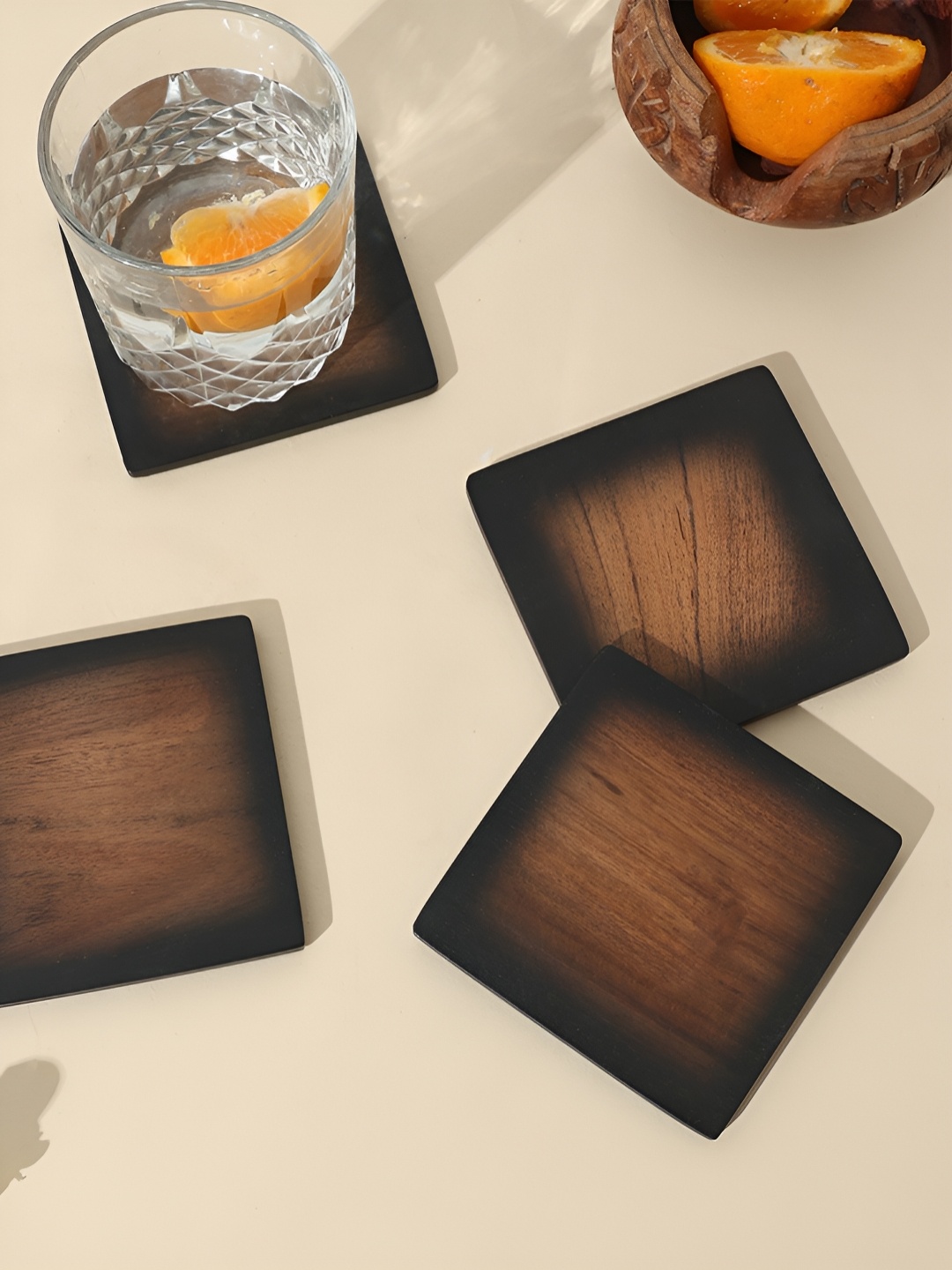 

Ireka Homes Brown & Black 4 Pieces Textured Wooden Square Coasters