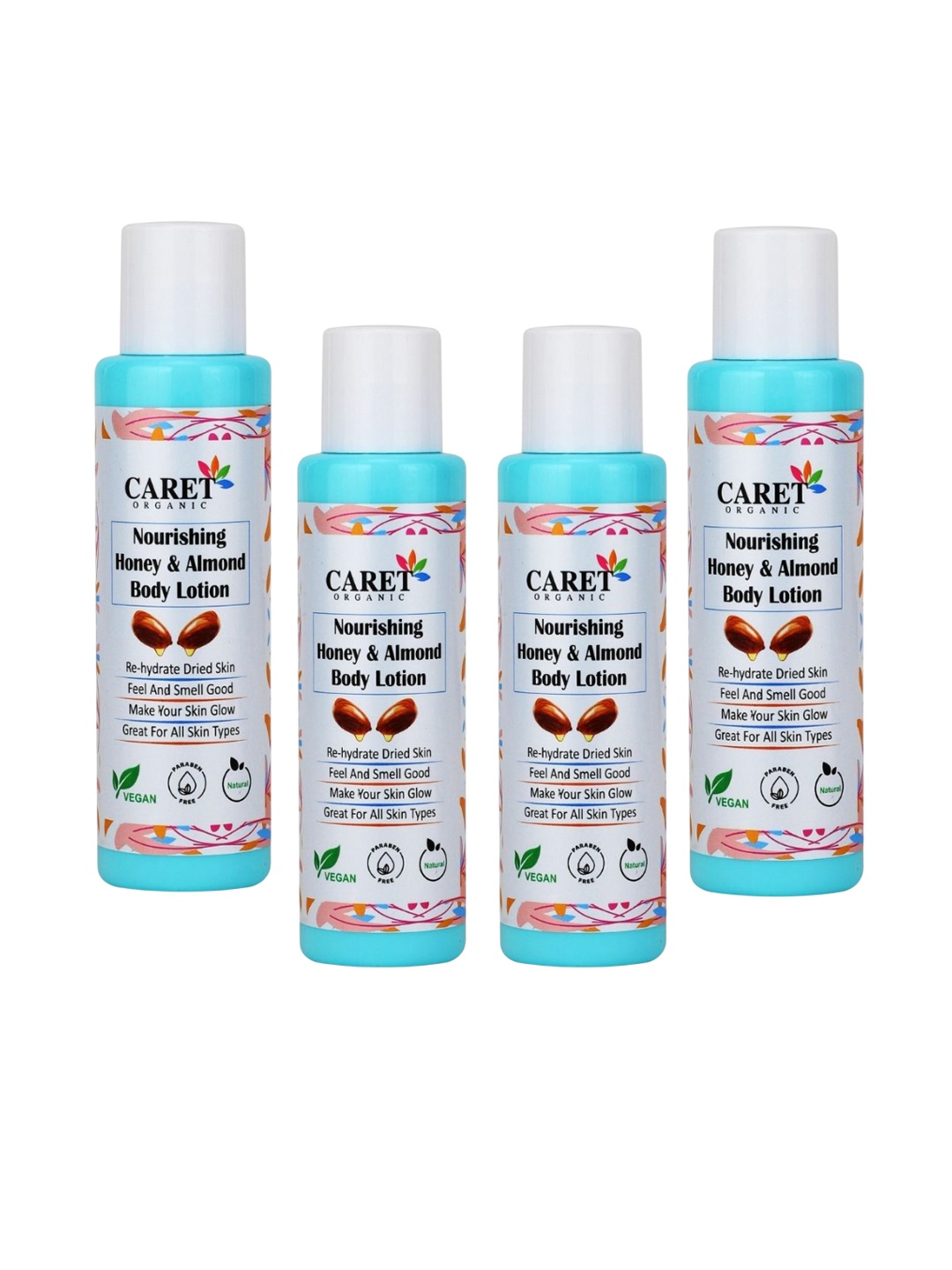 

CARET ORGANIC Set Of 4 Honey & Almond Hydrating Body Lotion- 100 ml Each, White