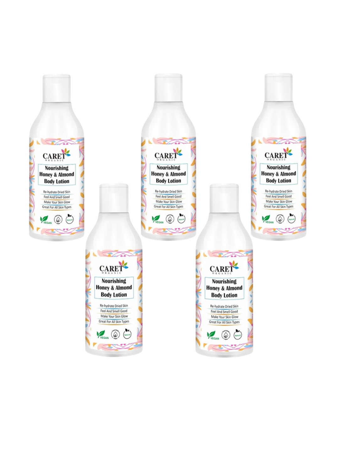 

CARET ORGANIC Set Of 5 Deep Cleansing & Nourishing Body Lotion With Honey- 250 ml Each, White