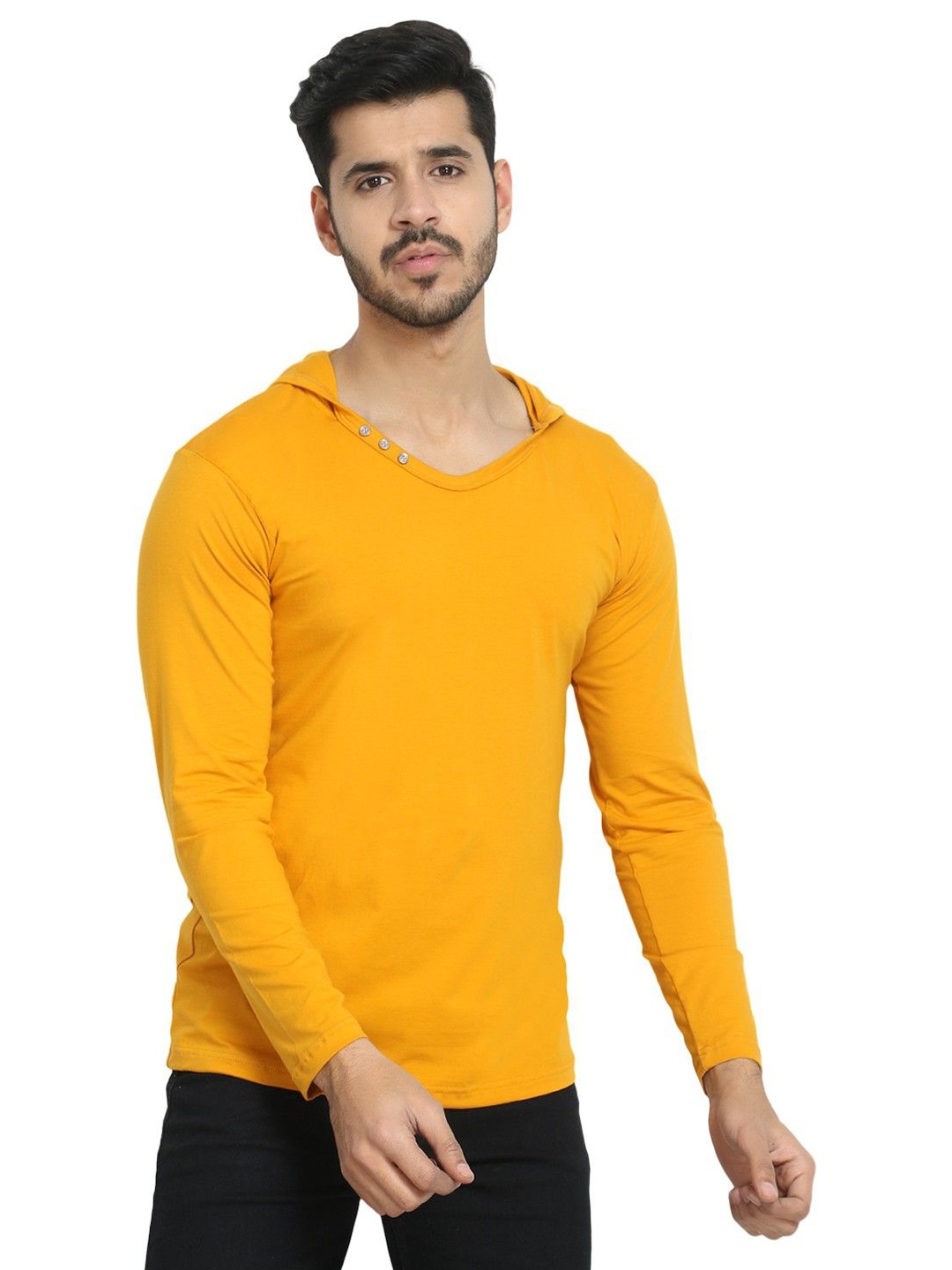 

Black Collection Men Solid Slim Fit Cotton T-shirt, Mustard